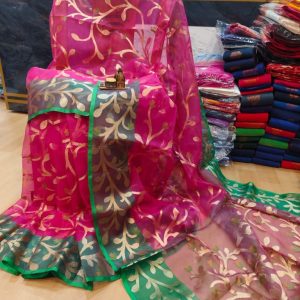 Original Quality Muslin Organza Saree with Contrast Zari Border