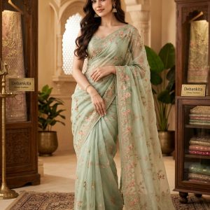 Premium Organza Embroidered Saree