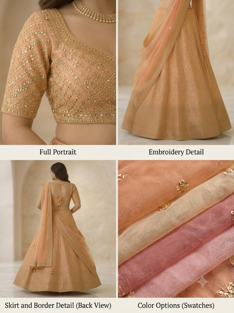 Peach Engagement Lehenga